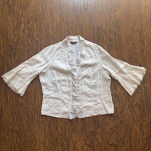 Multiples White Linen Womens Jacket White Ruffle Buttons Flare Sleeve Size XL